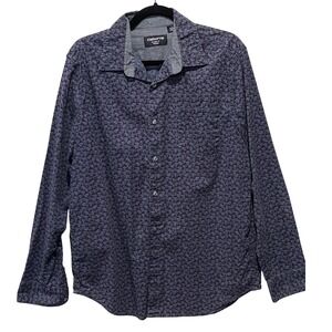 Mens Classic Fit Stretch‎ Long Sleeve Button Down Shirt Elephant Print Large
